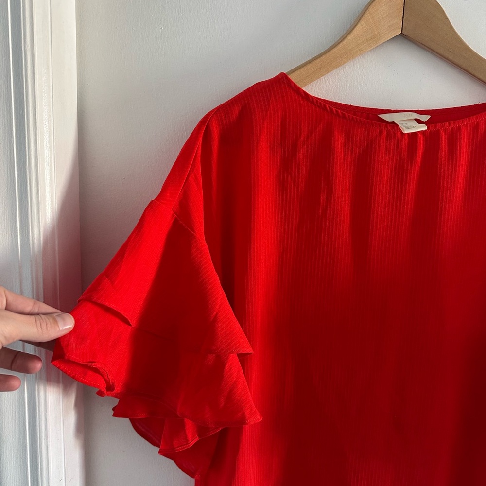 🌻 H&M Red Ruffle Sleeve Top 🌻 - Picture 3 of 5